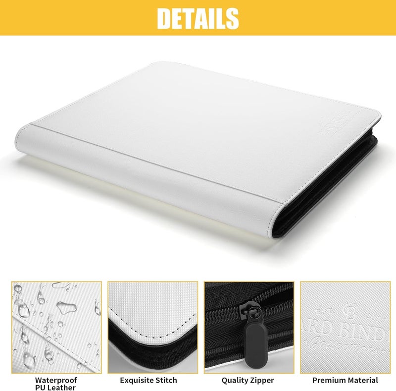 CARDBINDER Toploader Binder,Toploader Hard Cases, 9-Pocket Pages Sleeves Hold up 288 Cards.Toploader Card Binder with Sleeves for “3×4” rigid，Card Holder(White) - Image 3